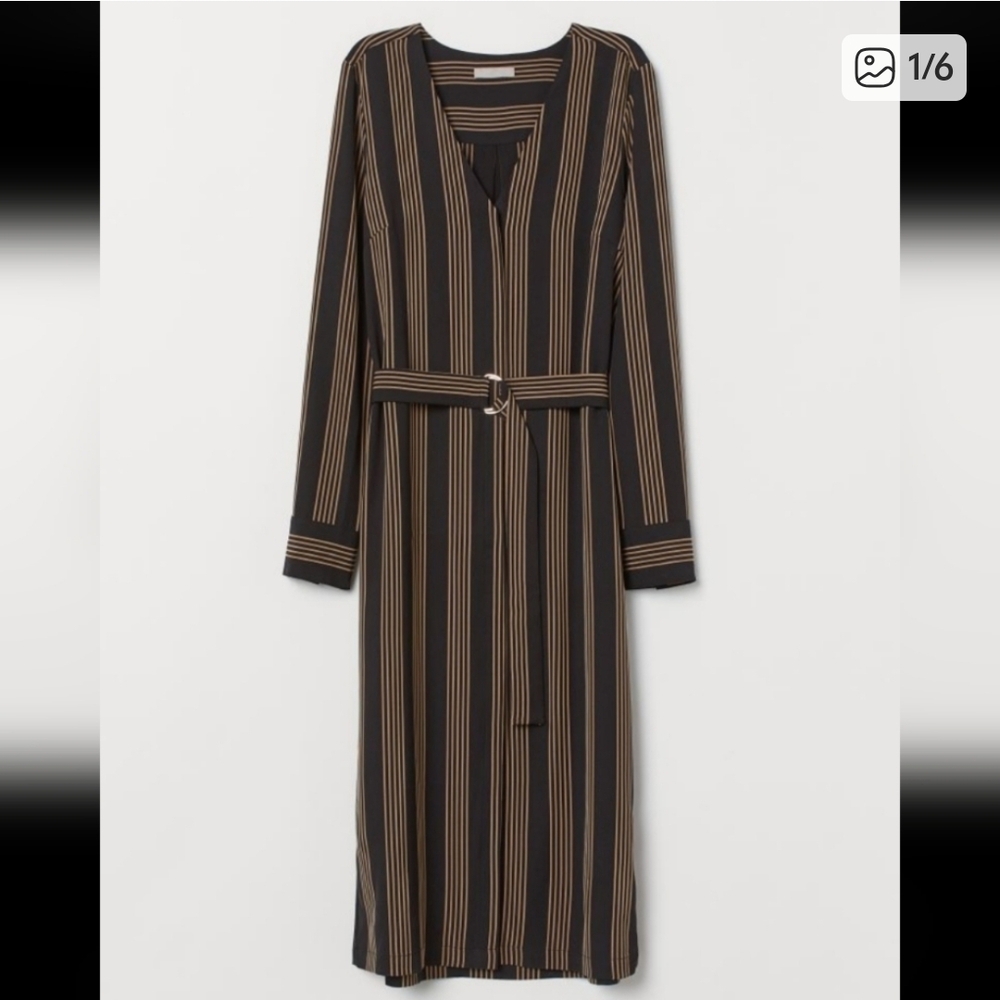 H&M Black and Brown Striped Long Sleeve Dress